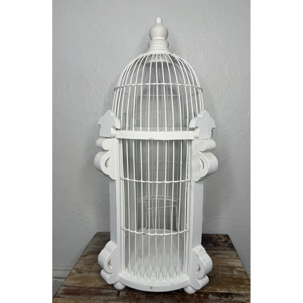 White Dome Wooden Birdcage Home Decor Porch Wedding Plant Display Shabby Chic - Picture 5 of 5